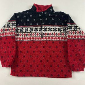 Hanna Andersson 1/4 Zip Fleece Pullover Girls 160 (14-16) Nordic Fair Isle Snow